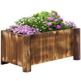 Outsunny Jardinière sur Pied bac à Fleurs dim. 70L x 35l x 30H cm piètement Demi rondin Corps Aspect Lattes Bois Sapin traité ca