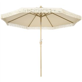 Outsunny Parasol de jardin extérieur à franges parasol inclinable de jardin avec manivelle mât en métal style bohème 8 baleines