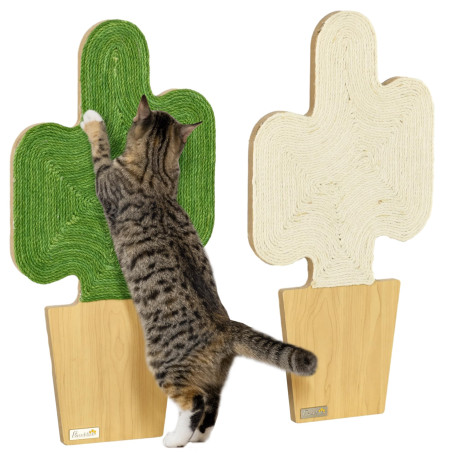 PawHut Griffoir pour Chat Mural Lot de 2 grattoir Mural ou à Poser Forme Original Cactus avec Surface à gratter en Jute - 30 x 6