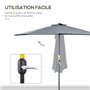Outsunny Demi-parasol 2,7 x 1,4 m parasol de balcon avec ouverture fermeture manivelle, parasol de jardin extérieur 5 entretoise