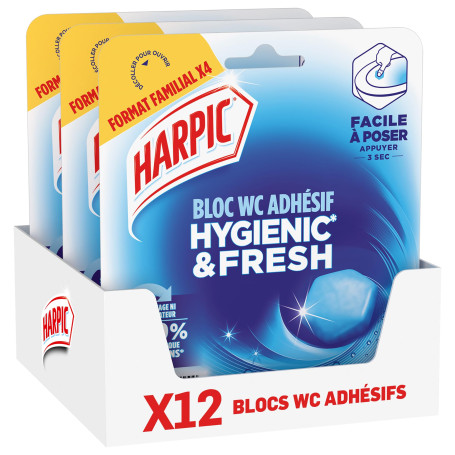 Harpic Hygienic & Fresh - Bloc WC adhésif sans cage - 24 semaines de fraîcheur- Brise marine x12