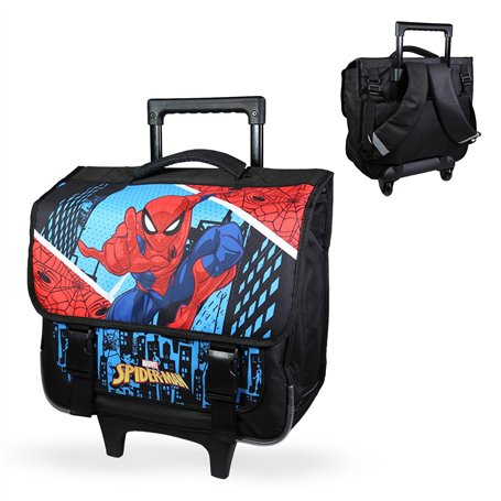 Bagtrotter - Cartable 38 cm à roulettes - Spider Man Bleu - Primaire - Bretelles et dos rembourrés - Bandes Réfléchissantes - Gr