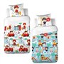 CÔTE DECO Parure de lit Enfant Réversible Pompier et travaux Housse de Couette 140x200cm + 1 taie d'oreiller 63x63cm 100% Coton
