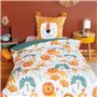 Parure de lit 140x200 cm Enfant - Housse de Couette 140x200 cm + 1 Taie d'oreiller 63x63 cm Motif imprimé Lion Jaune et Vert – S