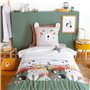 Parure de lit ours 140x200 cm enfant - Housse de Couette 140x200 cm + 1 Taie d'oreiller 63x63 cm motif animaux de la forêt vert 