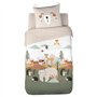 Parure de lit ours 140x200 cm enfant - Housse de Couette 140x200 cm + 1 Taie d'oreiller 63x63 cm motif animaux de la forêt vert 