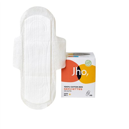 Jho - Serviettes hygiéniques en coton 100% bio (Super Jour