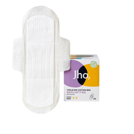 Jho - Serviettes hygiéniques en coton 100% bio (Super + Jour et Nuit