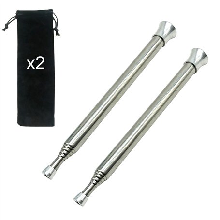 Soufflet Téléscopique Inox - Lot de 2 - Tube de Soufflage Pliable Embout Ergonomique Soufflet à bouche Bouffadou Allume Feu Kit