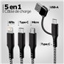 5 en 1 de charge 5V/2.4A - USB A ou USB C (Type-C) vers USB-C/Micro USB/Lightning com