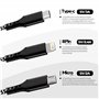 Câble Multi USB A/C Embout - Cable 3 en 1, 5 en 1 de charge 5V/2.4A - USB A ou USB C (Type-C) vers USB-C/Micro USB/Lightning com