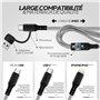 Câble Multi USB A/C Embout - Cable 3 en 1, 5 en 1 de charge 5V/2.4A - USB A ou USB C (Type-C) vers USB-C/Micro USB/Lightning com