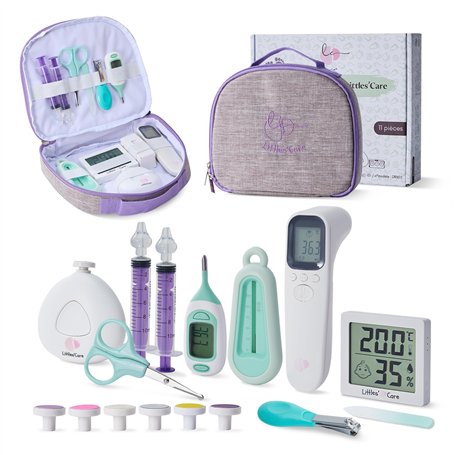 Trousse de soin bebe + thermomètres accessoire + mouche bebe seringue nasale bebe + thermometre interieur + thermometre bain béb