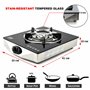 NJ NGB-S1 Réchaud gaz Portable Intérieur - Plaque de cuisson Gaz Autoportante en Verre Noir à Gaz avec Brûleur GPL pour Caravane