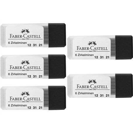 FABER-CASTELL 205019 - Boîte de mines compas - Dureté H - Mines de rechange - 5 boîtes de 6 mines chacune Noir