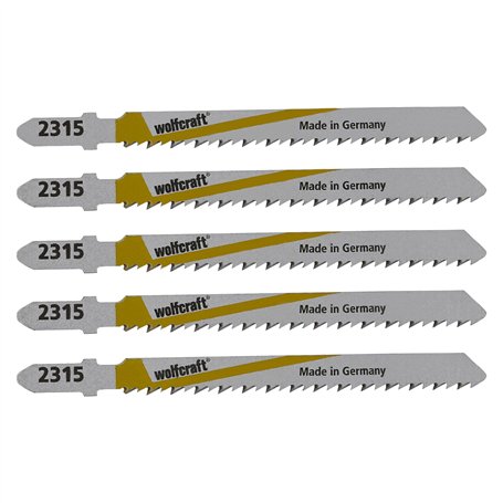 wolfcraft 2365000 5 Lames de Scie Sauteuse Hss Queue en T Longueur Dentée 75 Mm Longueur Totale 100 Mm Pas de Dents 25 Mm Dents