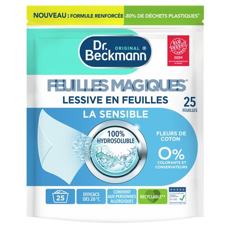 Dr. Beckmann 25 FEUILLES MAGIQUES Lessive en feuilles LA SENSIBLE Hypoallergénique | Format pré-dosé