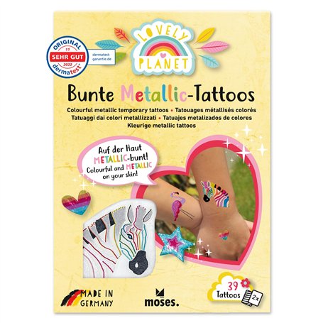 moses. Lovely Planet Lot de 39 tatouages métalliques colorés pour enfants avec motifs arc-en-ciel