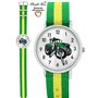 Pacific Time Montre-bracelet pour enfant garçon tracteur pour enfant - Vert - Bracelet textile vert jaune - Aiguilles lumineuses