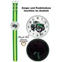 Pacific Time Montre-bracelet pour enfant garçon tracteur pour enfant - Vert - Bracelet textile vert jaune - Aiguilles lumineuses