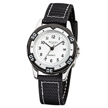 Regent montre avec bracelet fashion analogique Textile en tissu pour enfant – Bracelet Noir à Quartz urf318