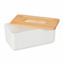 Relaxdays Boîte à mouchoirs, Plastique & Bambou, Distributeur, rectangulaire, HxLxP : 10x23x13 cm, Blanc - Nature
