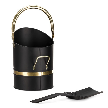 Navaris Seau à Cendres - Réceptacle en Acier pour Cendre et Charbon 23 cm diamètre et 34 cm Hauteur - Seau avec Pelle pour Entre