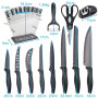 Intirilife Set de 17 couteaux de cuisine avec bloc à couteaux et aiguiseur Éplucheur multifonctionnel Ciseaux et couteaux - Pour