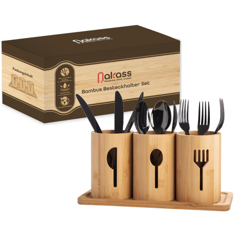 Nakass Porte-couverts en bambou 4 pièces en bois - Organisateur d'ustensiles de cuisine pour décoration de table à manger - Réci