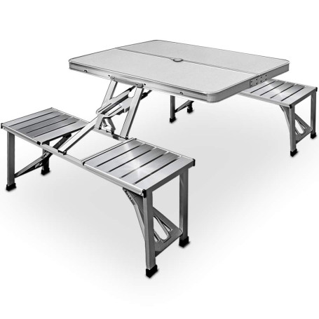Deuba Table de Pique-Nique Portable - Aluminium avec Fonction Mallette Emplacement pour Parasol