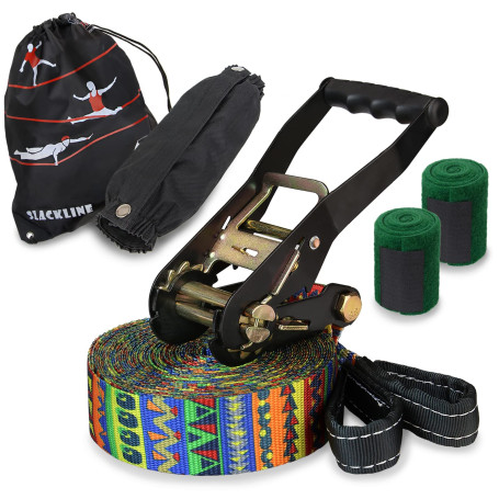 ALPIDEX Slackline Set 15 m + Protections pour Arbre et Protection cliquet