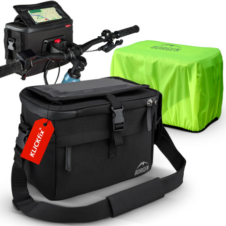 Borgen Sacoche de Guidon KLICKfix Smartphone - Imperméable et spacieuse Sacoche de Guidon de vélo 6 L - Sacoche de Guidon de vél