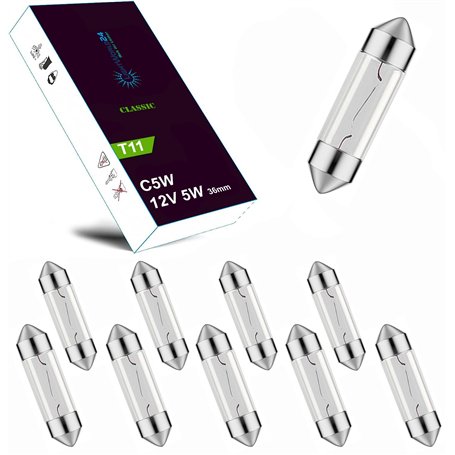 LIGHTWORLD24 10 x Lampes festoon 12V 5W C5W SV8