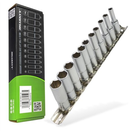 HASKYY Jeu de clés à douille longues 1/4" 4-13 mm Hexagonal Jeu de douilles hexagonales 6 pans