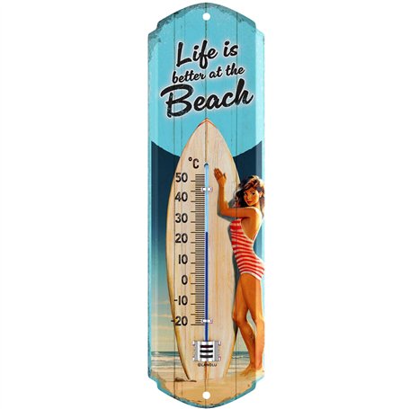 LANOLU Thermomètre rétro en tôle avec inscription « Life is better at the beach »