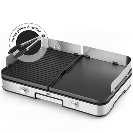 LEBENLANG 2400W Plancha électrique - Avec pince à barbecue & Protection contre les éclaboussures I Pour intérieur & exterieur I