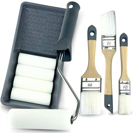 ORGAFLIX Lot de 10 Rouleaux de Peinture Professionnels Kit de Peinture avec 5 Rouleaux en Mousse de 11 cm Bac à Peinture Set de