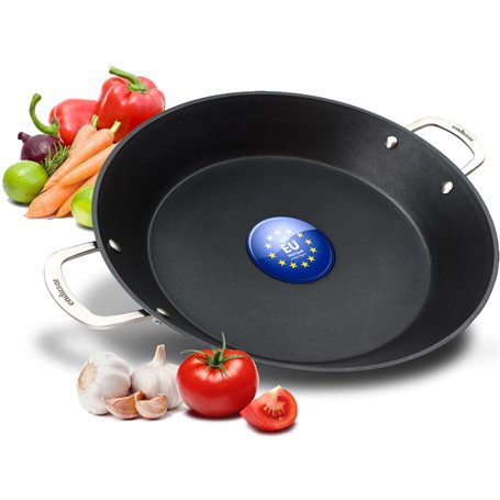 endusor Poele à paella Induction - Poele paella avec 38cm de diamètre pour 6-8 personnes - Adaptée à toute cuisinière + revêteme