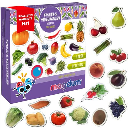magdum 50 PCS Légumes + Fruits Aimant Enfant dans Une boîte Cadeau - Magnet Enfant - Animaux Magnetique - Jeux Aimanté Enfant -