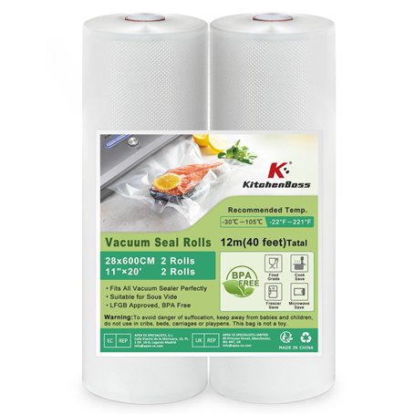 KitchenBoss Sacs Sous Vide Alimentaire:2 Rouleaux 28x600cm