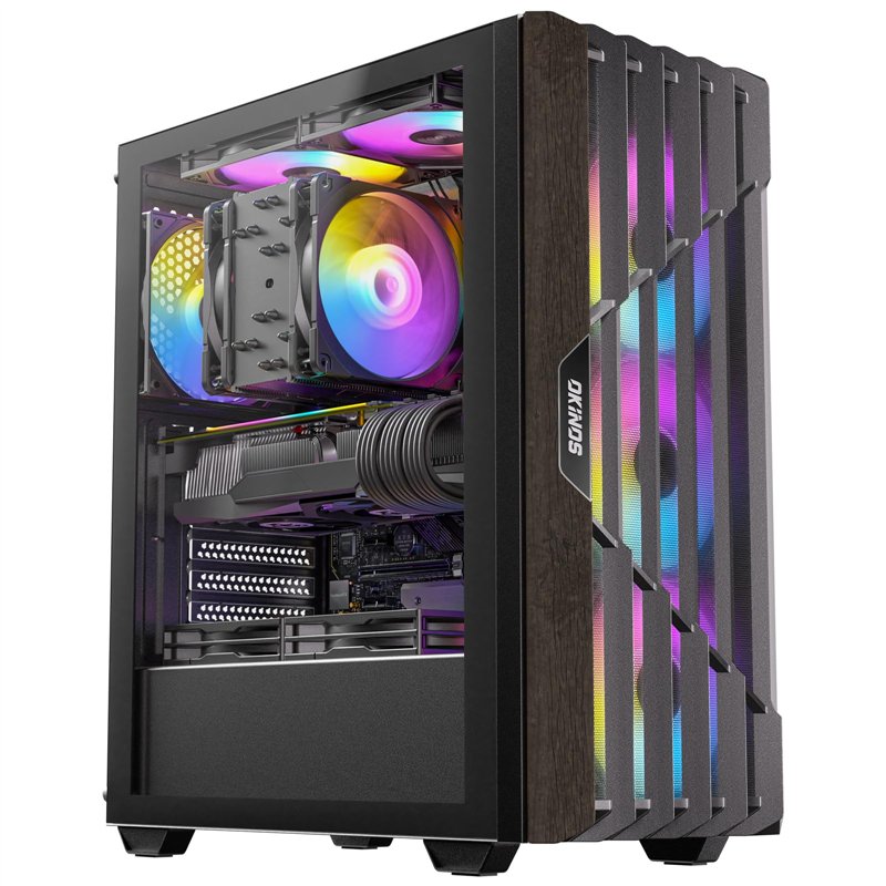 Boîtier PC GAMEMAX F45 Avec Décor Bois - 4 Ventilateurs ARGB, Verre Latéral, Compatible ATX/BTF