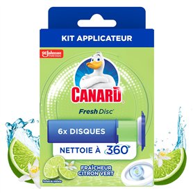 Canard WC Fresh Disc Fraîcheur Citron Vert - Bloc WC Sans Cage Nettoyant - Nettoie à 360° - Nouvel Emballage 100% Carton - 1 App
