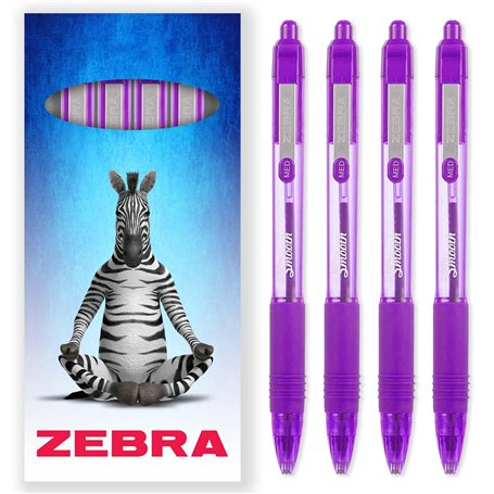 Zebra Z-Grip Lot de 4 stylos à bille rétractables à encre lisse Pointe 1 mm Emballage cadeau Violet