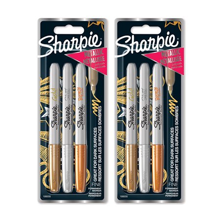 Sharpie Lot de 6 marqueurs permanents métallisés - Pointe fine - Couleurs métalliques assorties - Or