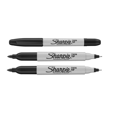 Sharpie Lot de 3 marqueurs permanents à double pointe – Encre noire – Pointe fine et ultra fine