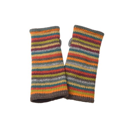Pachamama Chauffe-poignets en laine pour femme - Doublure polaire - Rayures multicolores - Taille unique - Fait à la main - Ther