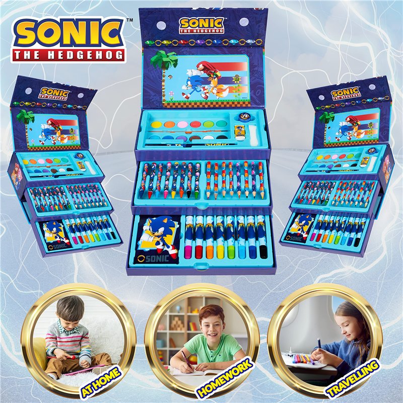 Coffret Coloriage Sonic The Hedgehog - Malette Dessin Enfant 40 Pièces Avec Feutres, Crayons Et Peinture