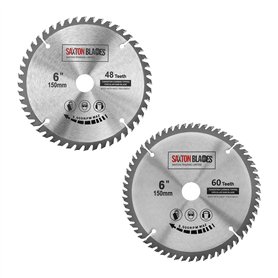 Saxton TCT Lot de 2 lames de scie circulaire 150 mm x 20 mm alésage 48 et 60 dents + anneau de 16 mm et 10 mm Compatible avec Ry