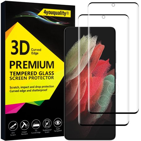 4youquality Lot de 2 protections d'écran en verre trempé pour Samsung Galaxy S21 Ultra