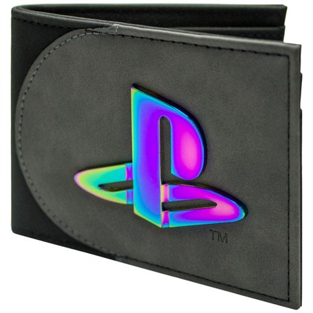 PS5 Triangle Carré Emblème Métallique Irisé Iconique Portefeuille Bi-Fold Porte-ID & Porte-Carte